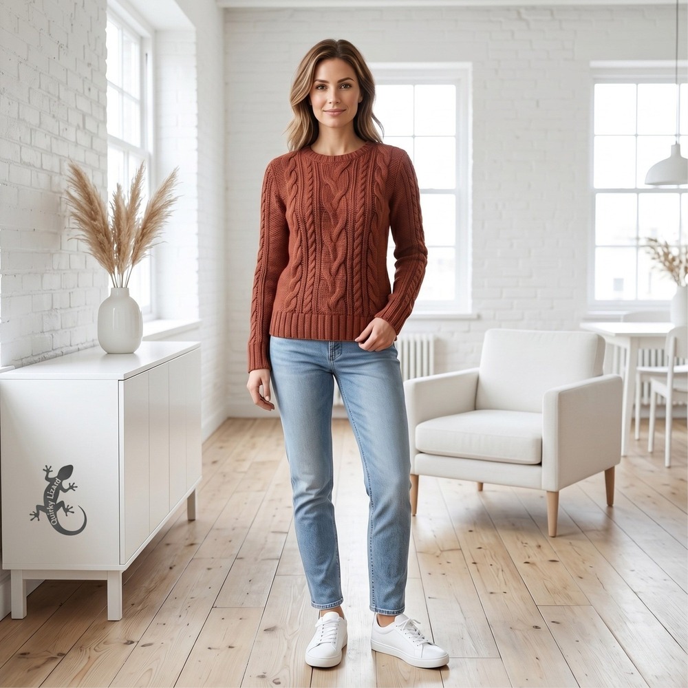 LL Bean Cable Knit Sweater Womens XS Petite Terracotta Cotton Crewneck Pullover - Picture 5 of 15